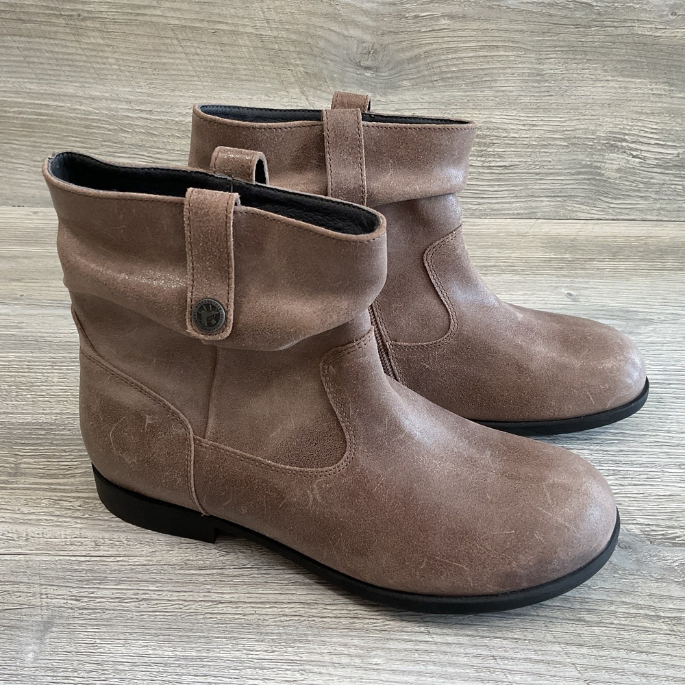 Birkenstock Sarnia Taupe Waxed Suede Leather Ankle Boots Womens Size 7US EUR 38